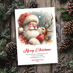 Trendy Rendier Kerstman Fantasievolle Kerstmis Feestdagenkaart