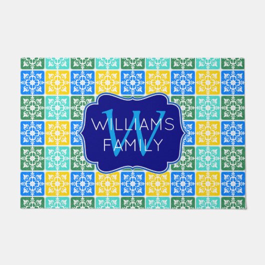 Trendy Resort Mode Mediterranean Tiles Monogram Deurmat (Voorkant)