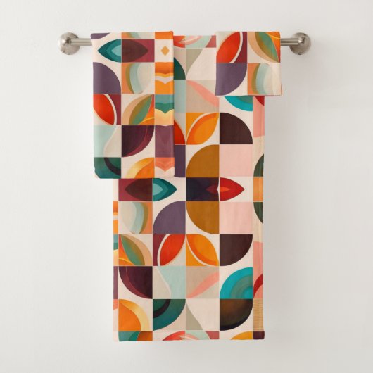 Trendy Retro Abstract Squares Collectie Bad Handdoek (Insitu)
