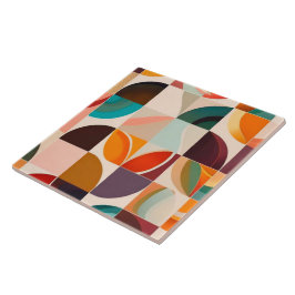 Trendy Retro Abstract Squares Collectie Tegeltje