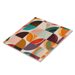 Trendy Retro Abstract Squares Collectie Tegeltje