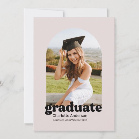 Trendy Retro Afstuderen Aankondiging in Blush (Voorkant)