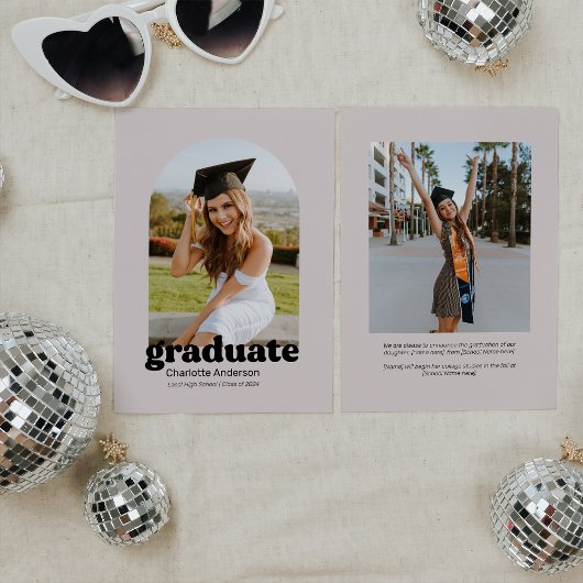 Trendy Retro Afstuderen Aankondiging in Blush