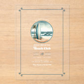 Trendy Retro Beach Club Verjaardagsfeest Acryl Uitnodigingen (Voorkant)