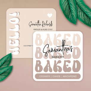 Trendy Retro Beige Bakkerij Gebak Chef Cateraar Vierkante Visitekaartje