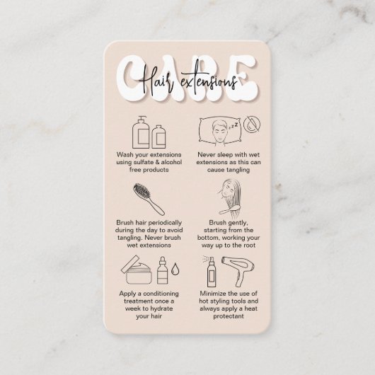 Trendy Retro Beige Hair Extensions Aftercare Guide Visitekaartje (Voorkant)