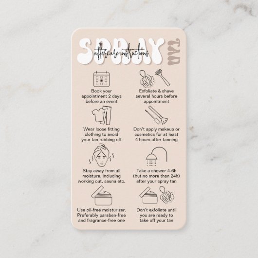 Trendy Retro Beige Spray Tan Aftercare Tanning Visitekaartje (Voorkant)