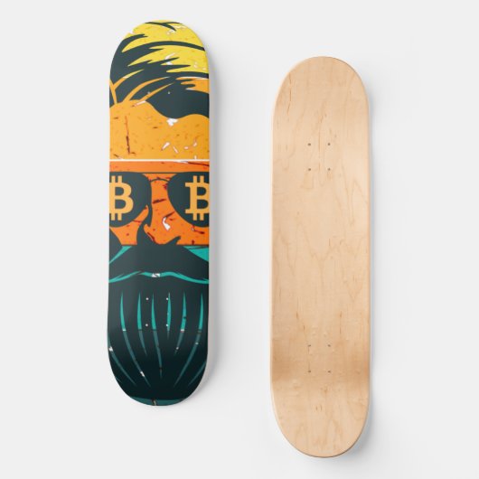 Trendy Retro Bitcoin Eyes Bearded Man Persoonlijk Skateboard (Voorkant)