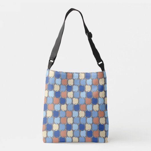 Trendy Retro Blauw Sinaasappel en Gele Cirkels Ont Crossbody Tas (Achterkant)
