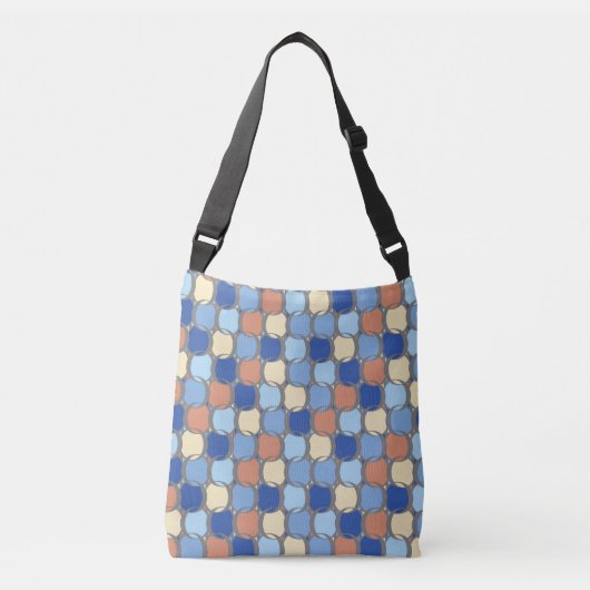 Trendy Retro Blauw Sinaasappel en Gele Cirkels Ont Crossbody Tas (Voorkant)