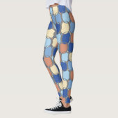 Trendy Retro Blauw Sinaasappel en Gele Cirkels Ont Leggings (Links)