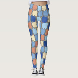 Trendy Retro Blauw Sinaasappel en Gele Cirkels Ont Leggings