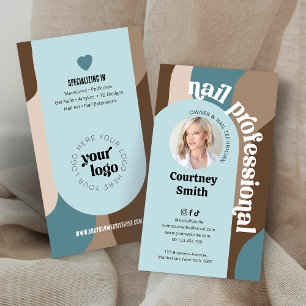 Trendy Retro Blauw & Taupe Nail Artist Manicure Visitekaartje