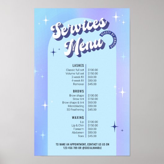 Trendy Retro Blauwe Holografische Salon Diensten M Poster (Voorkant)
