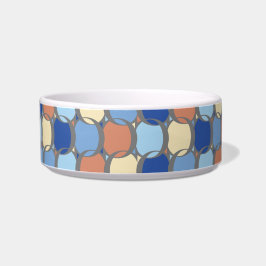 Trendy Retro Blauwe Oranje en Gele Cirkels Ontwerp Voerbakje