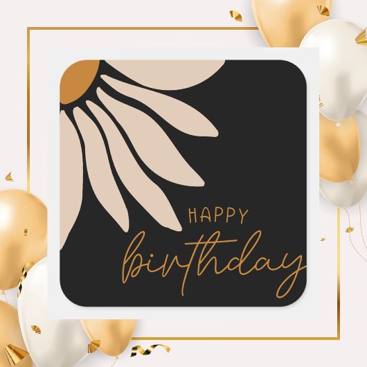 Trendy Retro Bloemen Gelukkige Verjaardag Vierkante Sticker