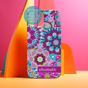 Trendy Retro Bloemen Patroon - aangepaste naam blo iPhone 15 Case