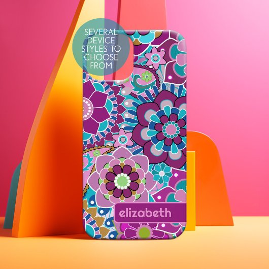 Trendy Retro Bloemen Patroon - aangepaste naam blo iPhone 15 Case