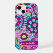 Trendy Retro Bloemen Patroon - aangepaste naam blo iPhone 15 Case (Achterkant)