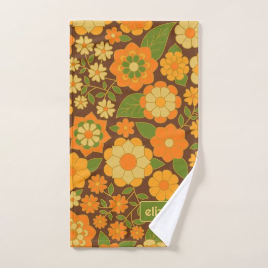 Trendy Retro Bloemen Patroon Aangepaste naam blok Bad Handdoek (Handdoek)