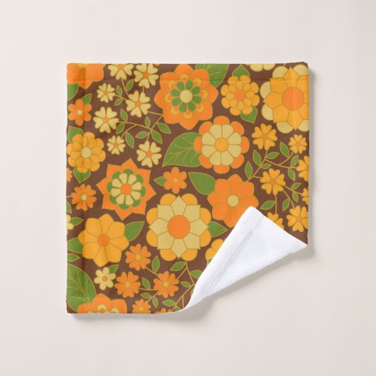 Trendy Retro Bloemen Patroon Aangepaste naam blok Bad Handdoek (Wasdoekje)