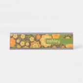 Trendy Retro Bloemen Patroon Aangepaste naam blok Bureau Naambordje (Voorkant)
