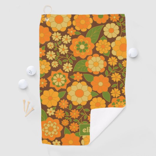 Trendy Retro Bloemen Patroon Aangepaste naam blok Golfhanddoek (Insitu)