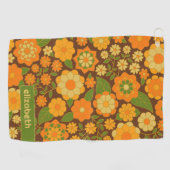 Trendy Retro Bloemen Patroon Aangepaste naam blok Golfhanddoek (Horizontaal)