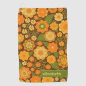 Trendy Retro Bloemen Patroon Aangepaste naam blok Golfhanddoek (Voorkant)