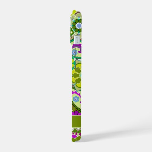 Trendy Retro Bloemen Patroon aangepaste naam blok iPhone 15 Case (Linkerkant)