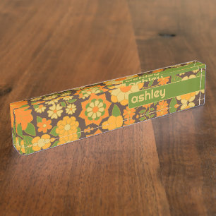 Trendy Retro Bloemen Patroon Aangepaste naam blok Naambordje