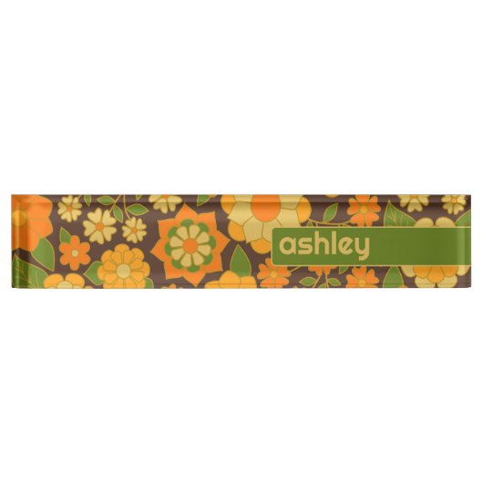 Trendy Retro Bloemen Patroon Aangepaste naam blok Naambordje (Voorkant)