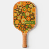 Trendy Retro Bloemen Patroon Aangepaste naam blok Pickleball Paddle (Voorkant)