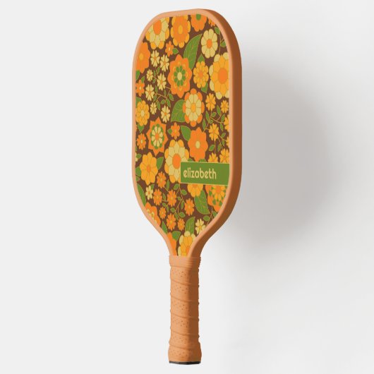 Trendy Retro Bloemen Patroon Aangepaste naam blok Pickleball Paddle (Links)