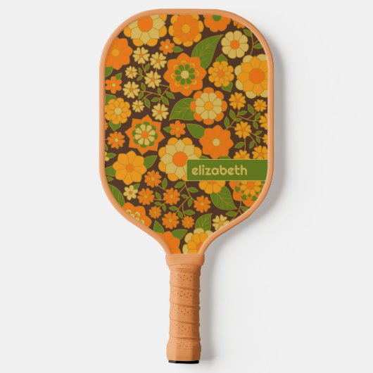 Trendy Retro Bloemen Patroon Aangepaste naam blok Pickleball Paddle (Achterkant)