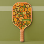 Trendy Retro Bloemen Patroon Aangepaste naam blok Pickleball Paddle