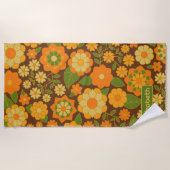 Trendy Retro Bloemen Patroon Aangepaste naam blok Strandlaken (Voorkant)