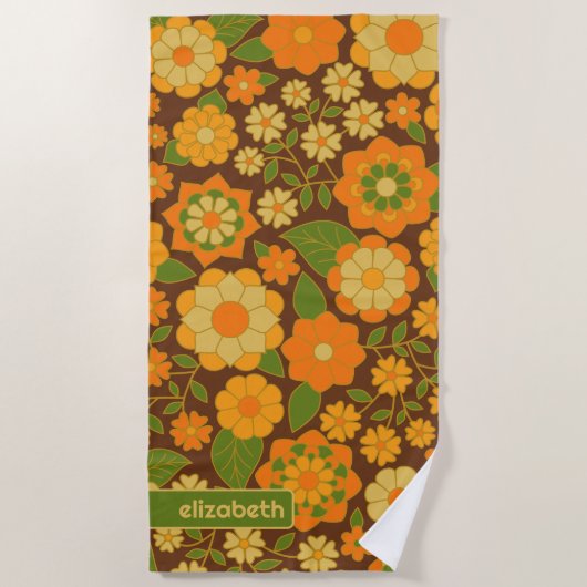 Trendy Retro Bloemen Patroon Aangepaste naam blok Strandlaken (Voorkant)