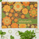 Trendy Retro Bloemen Patroon Aangepaste naam blok Theedoek (Gevouwen)