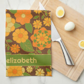 Trendy Retro Bloemen Patroon Aangepaste naam blok Theedoek (Quarter Fold)