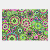 Trendy Retro Bloemen Patroon - kleurrijk Inpakpapier Vel (Voorkant 3)