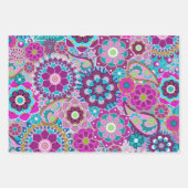 Trendy Retro Bloemen Patroon - kleurrijk Inpakpapier Vel (Voorkant 2)