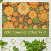 Trendy Retro Bloemmotief Aangepaste naam blok  Theedoek (Gevouwen)