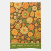 Trendy Retro Bloemmotief Aangepaste naam blok  Theedoek (Verticaal)