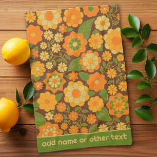 Trendy Retro Bloemmotief Aangepaste naam blok Theedoek