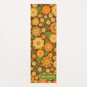 Trendy Retro Bloemmotief Aangepaste naam blok Yogamat