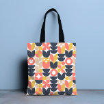 Trendy Retro bloemmotief Tote Bag<br><div class="desc">Dit chique retro ontwerp heeft een geometrisch bloemenpatroon in perzik,  saffraan,  donkergrijs en beige op een witte achtergrond. #retro #chic #modern #floral #pattern #botanical #geometric #geometrical #stylish #style #elegant #trendy #trending #tas #bags #totebags #handbags #accessoires #gifts</div>