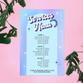 Trendy Retro Blue Holographic Salon Services Menu Poster