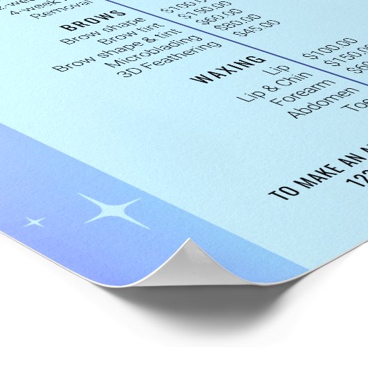 Trendy Retro Blue Holographic Salon Services Menu Poster (Hoek)