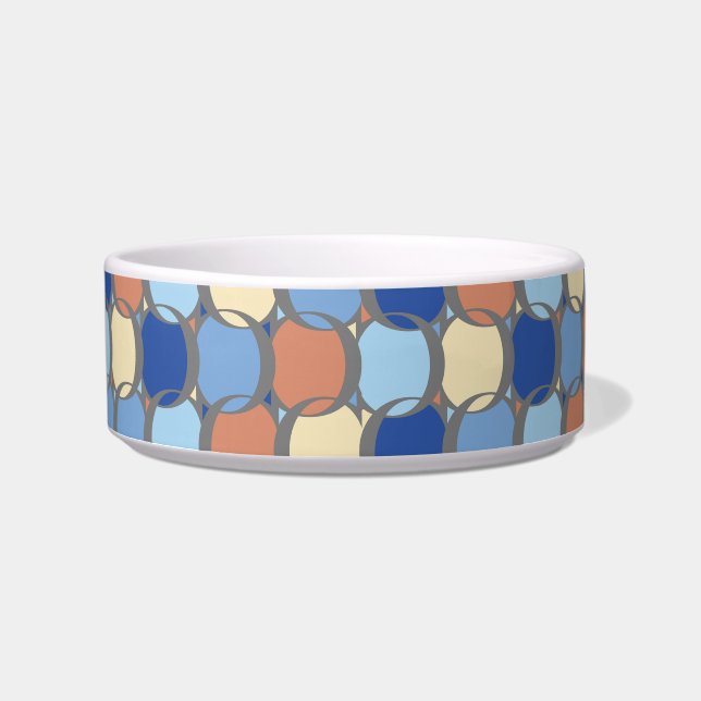 Trendy Retro Blue Orange and Yellow Circles Design Voerbakje (Voorkant)